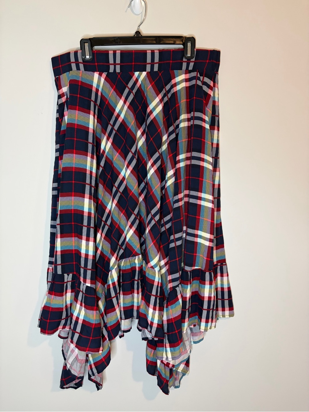 torrid Navy Multicolor Plaid Asymmetrical Handkerchief Boho Skirt Size 1X